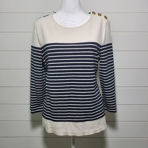 Lauren Ralph Lauren Women's Navy White Stripe Nautical Top.  Size: M‎